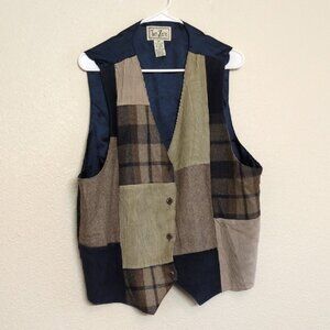 Tan Zara Patchwork Vest with Plaid, Suede and Corduroy Accents Women's Size 2X